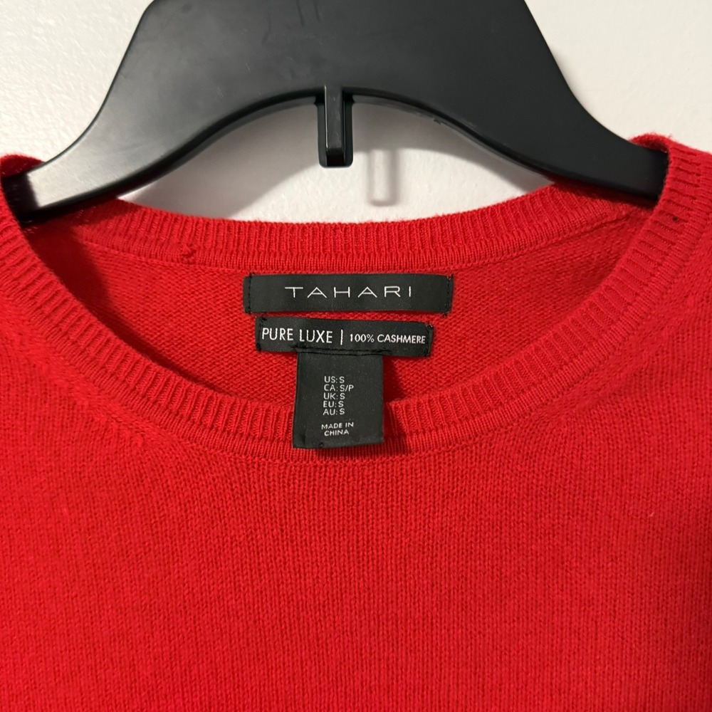 Tahari Pure Luxe Red 100% Cashmere Crewneck Sweater Women's Small - Picture 3 of 9